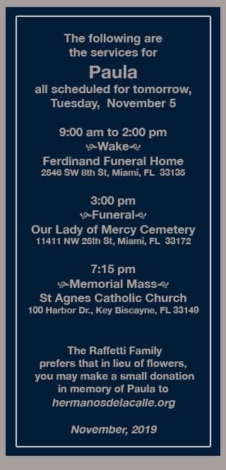 Services for Paula Raffetti, November 6, 2019
